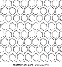 Patrón sin fisuras de Honeycomb. Fondo negro hexagonal. Textura geométrica de Honey Comb. Esbozo dibujado a mano