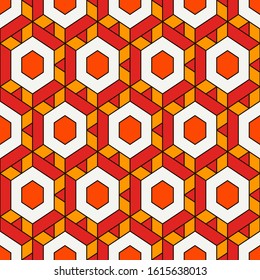 Honeycomb seamless pattern. Hexagon mosaic tiles ornament. Ethnic surface print. Repeated geometric figures background. Ornamental wallpaper. Modern geo design digital paper. Vector abstract art