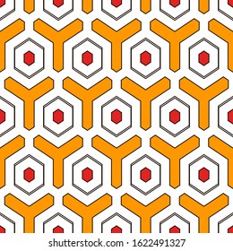Honeycomb seamless pattern. Hexagon mosaic tiles ornament. Ethnic surface print. Repeated geometric figures background. Ornamental wallpaper. Modern geo design digital paper. Vector abstract art