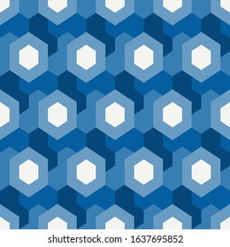 Honeycomb seamless pattern. Hexagon mosaic tiles ornament. Ethnic surface print. Repeated geometric figures background. Ornamental wallpaper. Modern geo design digital paper. Vector abstract art