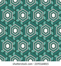 Honeycomb seamless pattern. Hexagon mosaic tiles ornament. Ethnic surface print. Repeated geometric figures background. Ornamental wallpaper. Modern geo design digital paper. Vector abstract work.