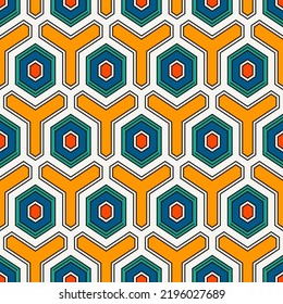 Honeycomb seamless pattern. Hexagon mosaic tiles ornament. Ethnic surface print. Repeated geometric figures background. Ornamental wallpaper. Modern geo design digital paper. Vector abstract artwork.