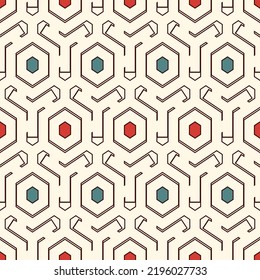 Honeycomb seamless pattern. Hexagon mosaic tiles ornament. Ethnic surface print. Repeated geometric figures background. Ornamental wallpaper. Modern geo design
