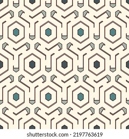 Honeycomb seamless pattern. Hexagon mosaic tiles ornament. Ethnic surface print. Repeated geometric figures background. Ornamental wallpaper. Modern geo design