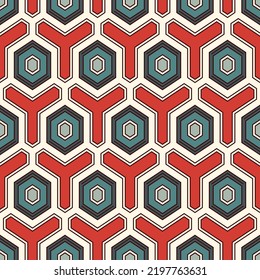 Honigwabenmuster nahtlos. Zierfliesen aus Hexagon-Mosaik. Ethnischer Oberflächendruck. Wiederholter geometrischer Hintergrund. Ziertapete. Modernes geo-design digitales Papier. Abstrakte Vektorgrafiken.