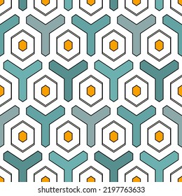 Patrón sin fisuras de Honeycomb. Baldosas de mosaico hexagonal adornado. Impresión de superficie étnica. Fondo de figuras geométricas repetidas. Papel de pared ornamental. Papel digital de diseño geológico moderno. Obra de arte abstracta vectorial