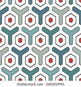 Honeycomb seamless pattern. Hexagon mosaic tiles ornament. Ethnic surface print. Repeated geometric figures background. Ornamental wallpaper. Modern geo design digital paper. Vector abstract art.