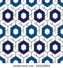 Honeycomb seamless pattern. Hexagon mosaic tiles ornament. Ethnic surface print. Repeated geometric figures background. Ornamental wallpaper. Modern geo design digital paper. Vector abstract work