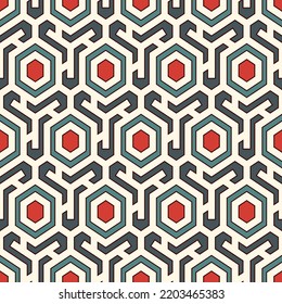 Patrón sin fisuras de Honeycomb. Baldosas de mosaico hexagonal adornado. Impresión de superficie étnica. Fondo de figuras geométricas repetidas. Papel de pared ornamental. Papel digital de diseño geológico moderno.