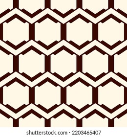 Honeycomb seamless pattern. Hexagon mosaic tiles ornament. Ethnic surface print. Repeated geometric figures background. Ornamental wallpaper. Modern geo design digital paper.