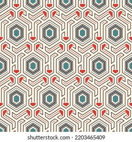 Patrón sin fisuras de Honeycomb. Baldosas de mosaico hexagonal adornado. Impresión de superficie étnica. Fondo de figuras geométricas repetidas. Papel de pared ornamental. Papel digital de diseño geológico moderno. Trabajo abstracto vectorial.