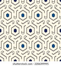 Honeycomb seamless pattern. Hexagon mosaic tiles ornament. Ethnic surface print. Repeated geometric figures background. Ornamental wallpaper. Modern geo design