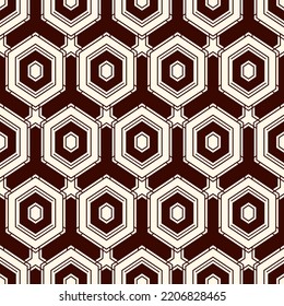 Honeycomb seamless pattern. Hexagon mosaic tiles ornament. Ethnic surface print. Repeated geometric figures background. Ornamental wallpaper. Modern geo design digital paper. Vector abstract artwork