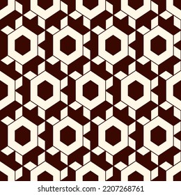 Honeycomb seamless pattern. Hexagon mosaic tiles ornament. Ethnic surface print. Repeated geometric figures background. Ornamental wallpaper. Modern geo design digital paper. Vector abstract work.