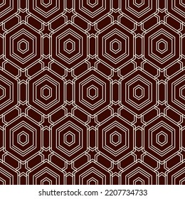 Honeycomb seamless pattern. Hexagon mosaic tiles ornament. Ethnic surface print. Repeated geometric figures background. Ornamental wallpaper. Modern geo design digital paper. Vector abstract artwork