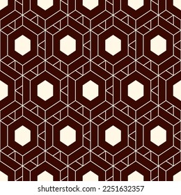 Honeycomb seamless pattern. Hexagon mosaic tiles ornament. Ethnic surface print. Repeated geometric figures background. Ornamental wallpaper. Modern geo design digital paper. Vector abstract work.