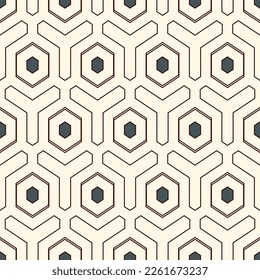 Honeycomb seamless pattern. Hexagon mosaic tiles ornament. Ethnic surface print. Repeated geometric figures background. Ornamental wallpaper. Modern geo design digital paper. Vector abstract art work