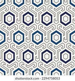 Honeycomb seamless pattern. Hexagon mosaic tiles ornament. Ethnic surface print. Repeated geometric figures background. Ornamental wallpaper. Modern geo design digital paper.