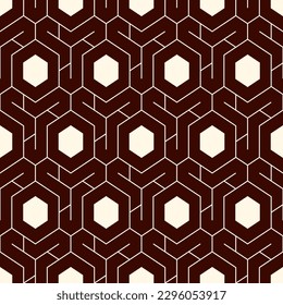 Honeycomb seamless pattern. Hexagon mosaic tiles ornament. Ethnic surface print. Repeated geometric figures background. Ornamental wallpaper. Modern geo design digital paper. Vector abstract work.