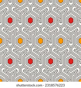 Honeycomb seamless pattern. Hexagon mosaic tiles ornament. Ethnic surface print. Repeated geometric figures background. Ornamental wallpaper. Modern geo design digital paper.