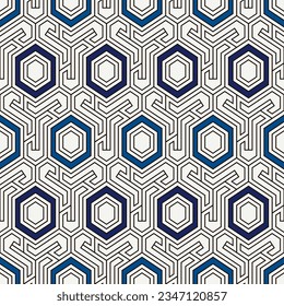 Honeycomb seamless pattern. Hexagon mosaic tiles ornament. Ethnic surface print. Repeated geometric figures background. Ornamental wallpaper. Modern geo design digital paper.