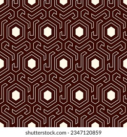 Honeycomb seamless pattern. Hexagon mosaic tiles ornament. Ethnic surface print. Repeated geometric figures background. Ornamental wallpaper. Modern geo design digital paper.