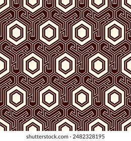 Honeycomb seamless pattern. Hexagon mosaic tiles ornament. Ethnic surface print. Repeated geometric figures background. Ornamental wallpaper. Modern geo design digital paper.