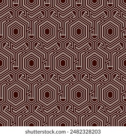Patrón sin fisuras de panal de abeja. Adorno de mosaico hexagonal. Estampado de superficie étnico. Fondo de figuras geométricas repetidas. Fondo de pantalla ornamental. Papel digital de diseño geológico moderno. Vector de trabajo abstracto.