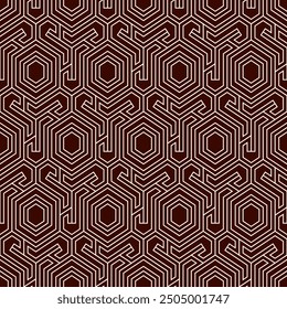Honeycomb seamless pattern. Hexagon mosaic tiles ornament. Ethnic surface print. Repeated geometric figures background. Ornamental wallpaper. Modern geo design digital paper.
