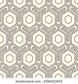 Patrón sin fisuras de nido de abeja. Adorno de azulejos de mosaico hexagonal. Impresión de superficie étnica. Fondo de figuras geométricas repetidas. Fondo de pantalla ornamental. Papel digital de diseño geo moderno.