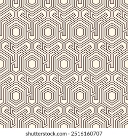 Padrão sem emenda de favo de mel. Hexágono mosaico azulejos ornamento. Impressão de superfície étnica. Fundo de figuras geométricas repetido. Papel de parede ornamental. Papel digital de design geográfico moderno.