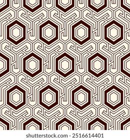 Padrão sem emenda de favo de mel. Hexágono mosaico azulejos ornamento. Impressão de superfície étnica. Fundo de figuras geométricas repetido. Papel de parede ornamental. Papel digital de design geográfico moderno.