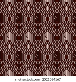Patrón sin fisuras de nido de abeja. Adorno de azulejos de mosaico hexagonal. Impresión de superficie étnica. Fondo de figuras geométricas repetidas. Fondo de pantalla ornamental. Papel digital de diseño geo moderno.