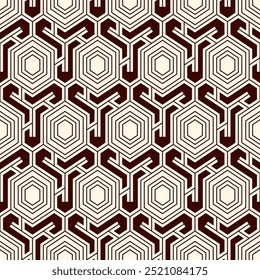 Padrão sem emenda de favo de mel. Hexágono mosaico azulejos ornamento. Impressão de superfície étnica. Fundo de figuras geométricas repetido. Papel de parede ornamental. Papel digital de design geográfico moderno.