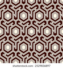 Honeycomb seamless pattern. Hexagon mosaic tiles ornament. Ethnic surface print. Repeated geometric figures background. Ornamental wallpaper. Modern geo design digital paper.