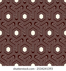 Patrón sin fisuras de nido de abeja. Adorno de azulejos de mosaico hexagonal. Impresión de superficie étnica. Fondo de figuras geométricas repetidas. Fondo de pantalla ornamental. Papel digital de diseño geo moderno.