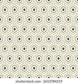 Honeycomb seamless pattern. Hexagon mosaic tiles ornament. Ethnic surface print. Repeated geometric figures background. Ornamental wallpaper. Modern geo design digital paper. Vector abstract art work