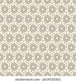 Honeycomb seamless pattern. Hexagon mosaic tiles ornament. Ethnic surface print. Repeated geometric figures background. Ornamental wallpaper. Modern geo design digital paper. Vector abstract art