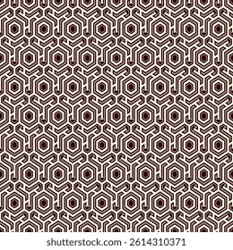 Honeycomb seamless pattern. Hexagon mosaic tiles ornament. Ethnic surface print. Repeated geometric figures background. Ornamental wallpaper. Modern geo design digital paper. Vector abstract art.
