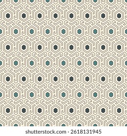 Honeycomb seamless pattern. Hexagon mosaic tiles ornament. Ethnic surface print. Repeated geometric figures background. Ornamental wallpaper. Modern geo design digital paper.