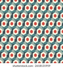 Honeycomb seamless pattern. Hexagon mosaic tiles ornament. Ethnic surface print. Repeated geometric figures background. Ornamental wallpaper. Modern geo design digital paper. Vector abstract art