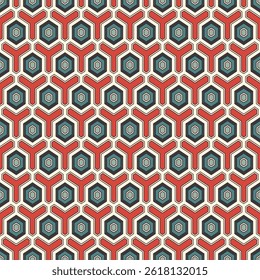 Nahtloses Muster mit Wabenstruktur. Hexagon Mosaik Fliesen Ornament. Ethnischer Oberflächendruck. Wiederholte geometrische Figuren Hintergrund. Ziertapeten. Modernes Digitalpapier für Geo-Design. Abstrakte Vektorgrafiken.