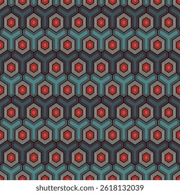 Patrón sin fisuras de nido de abeja. Adorno de azulejos de mosaico hexagonal. Impresión de superficie étnica. Fondo de figuras geométricas repetidas. Fondo de pantalla ornamental. Papel digital de diseño geo moderno. Vector arte abstracto