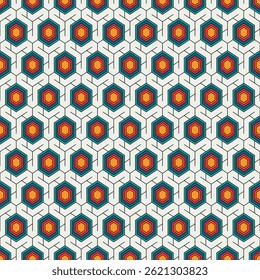 Padrão sem emenda de favo de mel. Hexágono mosaico azulejos ornamento. Impressão de superfície étnica. Fundo de figuras geométricas repetido. Papel de parede ornamental. Papel digital de design geográfico moderno. Arte abstrata vetorial