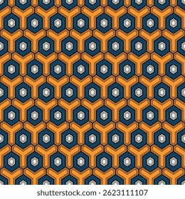 Patrón sin fisuras de nido de abeja. Adorno de azulejos de mosaico hexagonal. Impresión de superficie étnica. Fondo de figuras geométricas repetidas. Fondo de pantalla ornamental. Papel digital de diseño geo moderno. Vector trabajo abstracto.