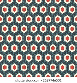 Honeycomb seamless pattern. Hexagon mosaic tiles ornament. Ethnic surface print. Repeated geometric figures background. Ornamental wallpaper. Modern geo design digital paper.
