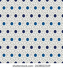 Honeycomb seamless pattern. Hexagon mosaic tiles ornament. Ethnic surface print. Repeated geometric figures background. Ornamental wallpaper. Modern geo design digital paper. Vector abstract work