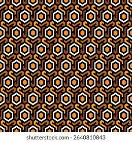 Honeycomb seamless pattern. Hexagon mosaic tiles ornament. Ethnic surface print. Repeated geometric figures background. Ornamental wallpaper. Modern geo design digital paper. Vector abstract work.