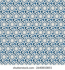 Honeycomb seamless pattern. Hexagon mosaic tiles ornament. Ethnic surface print. Repeated geometric figures background. Ornamental wallpaper. Modern geo design digital paper.