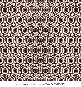 Honeycomb seamless pattern. Hexagon mosaic tiles ornament. Ethnic surface print. Repeated geometric figures background. Ornamental wallpaper. Modern geo design digital paper.